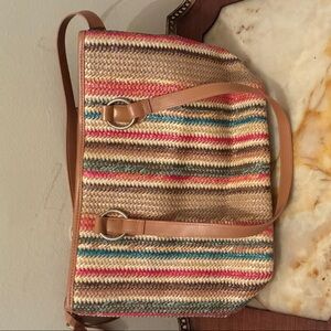 Striped Multicolor Tote with Tan Straps
